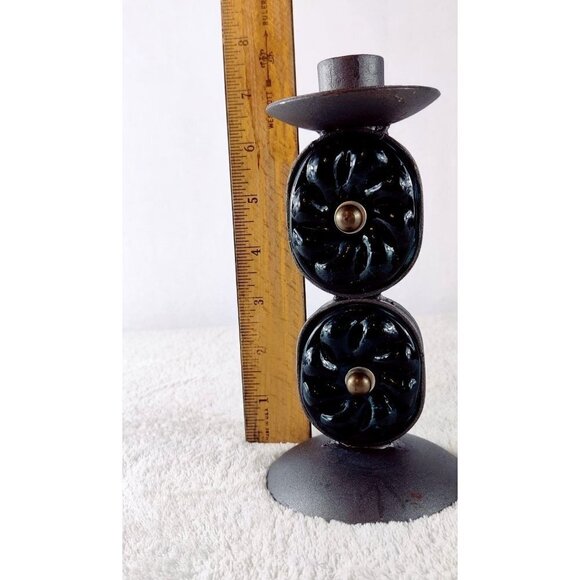 Candle Holder Stick Hand Blown Glass Forest Green Metal Gray India Boho Decor 7" - Picture 10 of 11